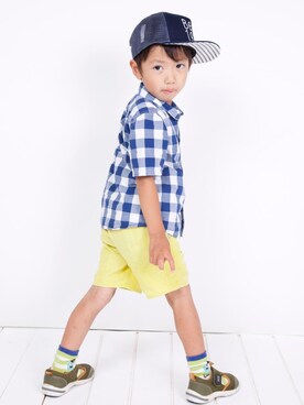 「BeBe（ベベ）のアイテム（キャップ）」を使った、みなとさん（キッズ・110cm）の春コーディネート