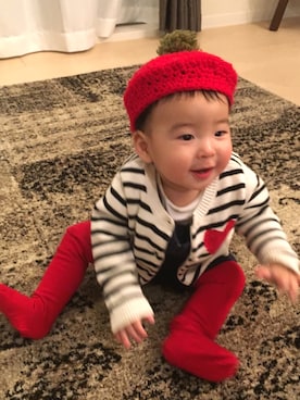「ELLE（エル）のアイテム（オールインワン・サロペット）」を使った、muunecoさん（キッズ・70cm）の冬コーディネート