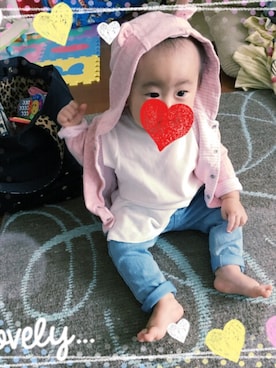 「GAP（ギャップ）のアイテム（ジャケット/アウター、ピンク系）」を使った、marimoさん（キッズ・80cm）の冬コーディネート