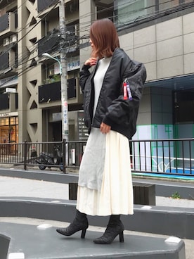 「ロングニット」｜「アイテム（その他）」を使った、perkyroom_maiko.808さん（レディース・157cm）の冬コーディネート