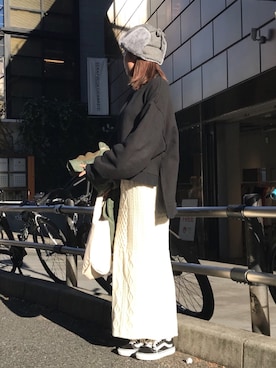 「Sense of Grace（センスオブグレース）のCHILLAX BOMBER（ニットキャップ/ビーニー、ブラック系）」を使った、perkyroom_maiko.808さん（レディース・157cm）の冬コーディネート