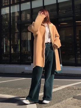 「YOUNG&OLSEN The DRYGOODS STORE（ヤングアンドオルセン）のアイテム（パンツ、グリーン系）」を使った、perkyroom_maiko.808さん（レディース・157cm）の冬コーディネート