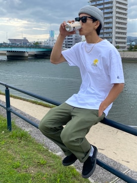 「ニコちゃん」｜「アイテム（ニットキャップ/ビーニー）」を使った、La VIA NOSTRAさん（メンズ・172cm）の夏コーディネート
