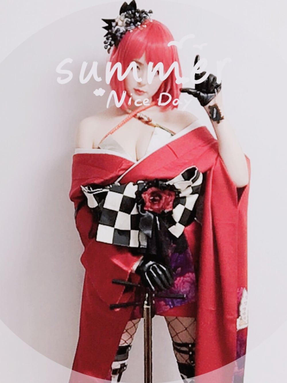 「kimono、和服、着物、着物女子」｜「无のアイテム（浴衣、レッド系）」を使った、瓴子酱さん（レディース・168cm）の春コーディネートの1枚目の写真