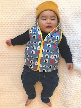 「アイテム（ダウンベスト、その他）」を使った、ruuuukunさん（キッズ・70cm）の秋コーディネート