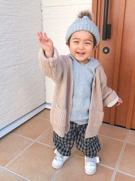 「西松屋（ニシマツヤ）のアイテム（パーカー）」を使った、ruuuukunさん（キッズ・80cm）の冬コーディネート