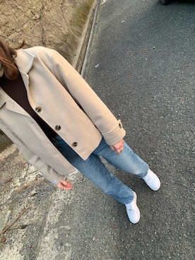 「no brand（ノーブランド）のアイテム（ステンカラーコート）」を使った、uri.さん（レディース・162cm）の冬コーディネート