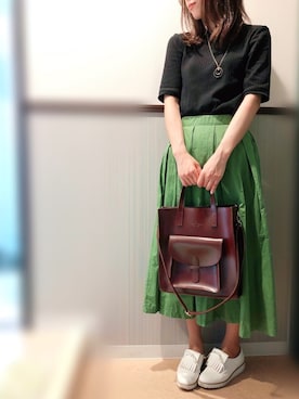 「titivate（ティティベイト）のタイプライタータックフレアスカート（スカート）」を使った、aiさん（レディース・159cm）の夏コーディネート