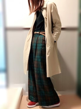 「リブT」｜「アイテム（ステンカラーコート）」を使った、aiさん（レディース・159cm）の秋コーディネート