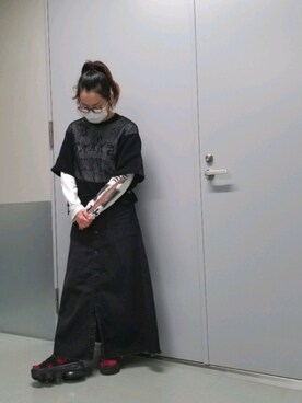 「DIESEL（ディーゼル）のアイテム（Tシャツ/カットソー）」を使った、Yookiさん（レディース・158cm）の夏コーディネート