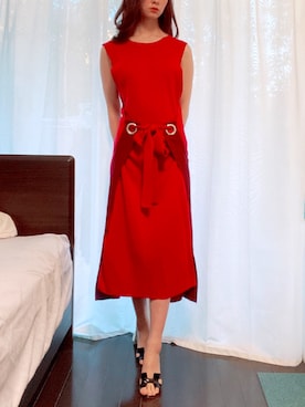 「NINE（ナイン）のアイレットニットワンピ（ワンピース、レッド系）」を使った、生きた証さん（レディース・158cm）の冬コーディネート