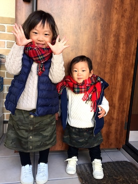 「タータンチェック」｜みゅーなさん（キッズ・110cm）の秋コーディネート