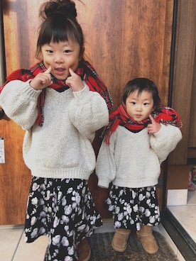 「タータンチェック」｜みゅーなさん（キッズ・110cm）の冬コーディネート