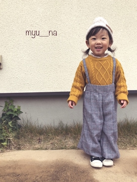 「ヒラキ（ヒラキ）のアイテム（帽子）」を使った、みゅーなさん（キッズ・100cm）の冬コーディネート