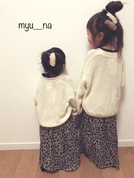 「ゆるカーディガン」｜「アイテム（ワンピース/ドレス）」を使った、みゅーなさん（キッズ・100cm）の冬コーディネート