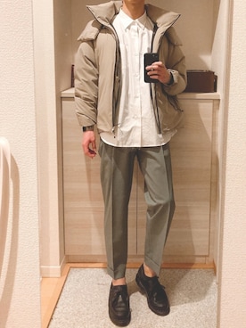 「アイテム（ダウンジャケット/コート、ベージュ系）」を使った、Nao-Nanさん（メンズ・171cm）の冬コーディネート