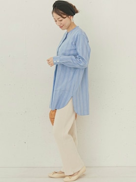「ノーカラーシャツ」｜「アイテム（バレエシューズ）」を使った、ympsanさん（レディース・163cm）の春コーディネート