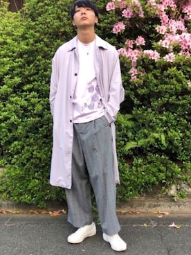 「tk.TAKEO KIKUCHI（ティーケータケオキクチ）のアイテム（ステンカラーコート）」を使った、たつきさん（メンズ・175cm）の春コーディネート