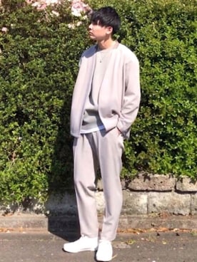 「tk.TAKEO KIKUCHI（ティーケータケオキクチ）のアイテム（ノーカラージャケット）」を使った、たつきさん（メンズ・175cm）の春コーディネート