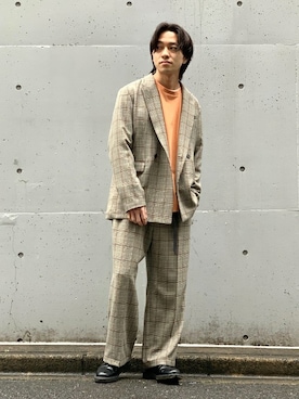 「アイテム（スウェット、ピンク系）」を使った、KIKAWAさん（メンズ・165cm）の春コーディネート