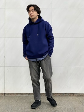 「417 EDIFICE（フォーワンセブンエディフィス）のアイテム（パーカー）」を使った、KIKAWAさん（メンズ・165cm）の冬コーディネート