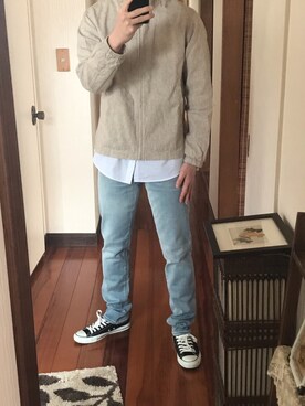 「H&M（エイチ・アンド・エム）のアイテム（シャツ/ブラウス、ホワイト系）」を使った、山参さん（メンズ・180cm）の春コーディネート