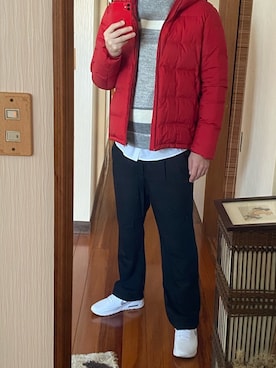 「ワイドスラックス」｜「アイテム（ダウンジャケット/コート）」を使った、山参さん（メンズ・180cm）の冬コーディネート