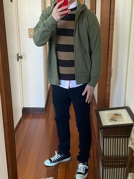 「BACK NUMBER（バックナンバー）のアイテム（ニット/セーター）」を使った、山参さん（メンズ・180cm）の冬コーディネート