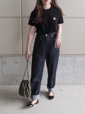 「メゾン キツネ(MAISON KITSUNE)」｜「アイテム（バレエシューズ）」を使った、o...さん（レディース・157cm）の秋コーディネート
