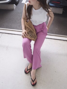 「HANES（ヘインズ）の【Hanes FOR BIOTOP】Sleeveless T-Shirts（Tシャツ/カットソー）」を使った、o...さん（レディース・157cm）の夏コーディネート