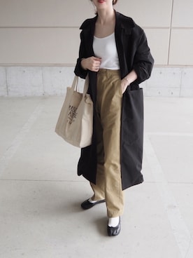 「春めきシューズ」｜「アイテム（ステンカラーコート）」を使った、o...さん（レディース・157cm）の春コーディネート