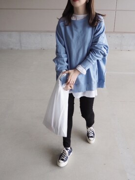 「DHOLIC（ディーホリック）のアイテム（スウェット）」を使った、o...さん（レディース・157cm）の春コーディネート