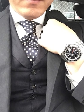 「スリーピース」｜「アイテム（セットアップ）」を使った、Hige-chiriさん（メンズ・168cm）の冬コーディネート