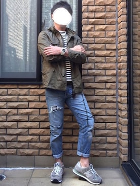 「セントジェームス」｜「アイテム（ミリタリージャケット）」を使った、Hige-chiriさん（メンズ・168cm）の春コーディネート