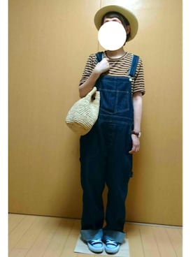 「BBQ」｜「アイテム（サロペット/オーバーオール）」を使った、ちくわさんさん（レディース・151cm）の夏コーディネート