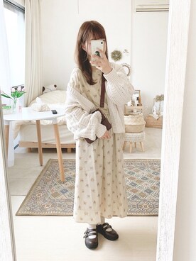 「ehka sopo（エヘカソポ）のアイテム（ワンピース/ドレス）」を使った、高芦あかりさん（レディース・152cm）の冬コーディネート