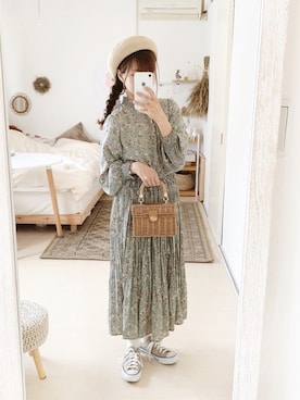 「ピスタチオ」｜「アイテム（ハンチング/ベレー帽）」を使った、高芦あかりさん（レディース・152cm）の春コーディネート