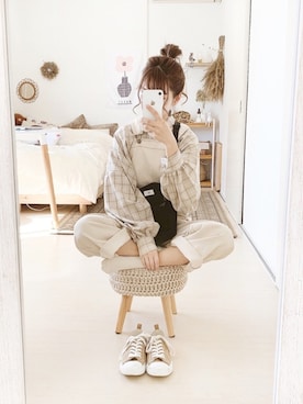 「kutir（クティール）のアイテム（オールインワン・サロペット）」を使った、高芦あかりさん（レディース・152cm）の春コーディネート