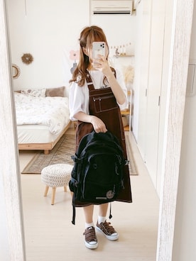 「moitytto」｜「アイテム（ジャンパースカート）」を使った、高芦あかりさん（レディース・152cm）の夏コーディネート