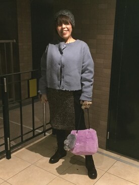 「タイツ×靴下」｜「アイテム（ブーツ）」を使った、Megumi Hiroeさん（レディース・148cm）の冬コーディネート