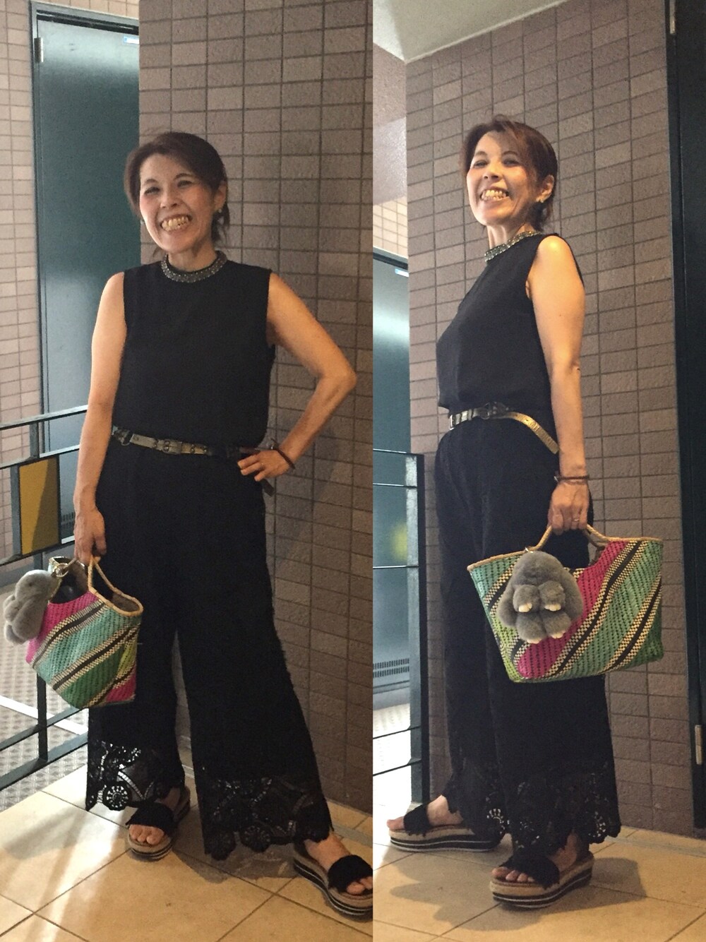 「本日のコーデ、女友だちとデート、ランチと甘いもの、喋りまくりの1日」｜「Hinemosのアイテム（シャツ/ブラウス、ブラック系）」を使った、Megumi Hiroeさん（レディース・148cm）の夏コーディネートの1枚目の写真