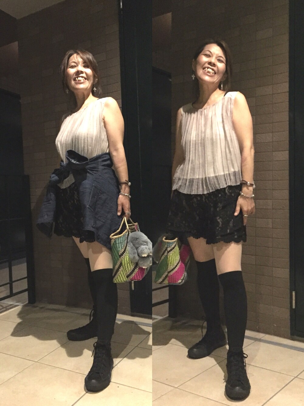 「秋服準備はじめました、結局暑くて脱いじゃいました😅」｜「aya_pe_worksのアイテム（ブレスレット、ブラウン系）」を使った、Megumi Hiroeさん（レディース・148cm）の秋コーディネートの1枚目の写真