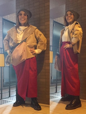 「EFFE BEAMS（エッフェビームス）のアイテム（帽子）」を使った、Megumi Hiroeさん（レディース・148cm）の冬コーディネート