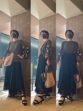 「MEDE19F（メデジュウキュウ）のアイテム（スカート）」を使った、Megumi Hiroeさん（レディース・148cm）の春コーディネート