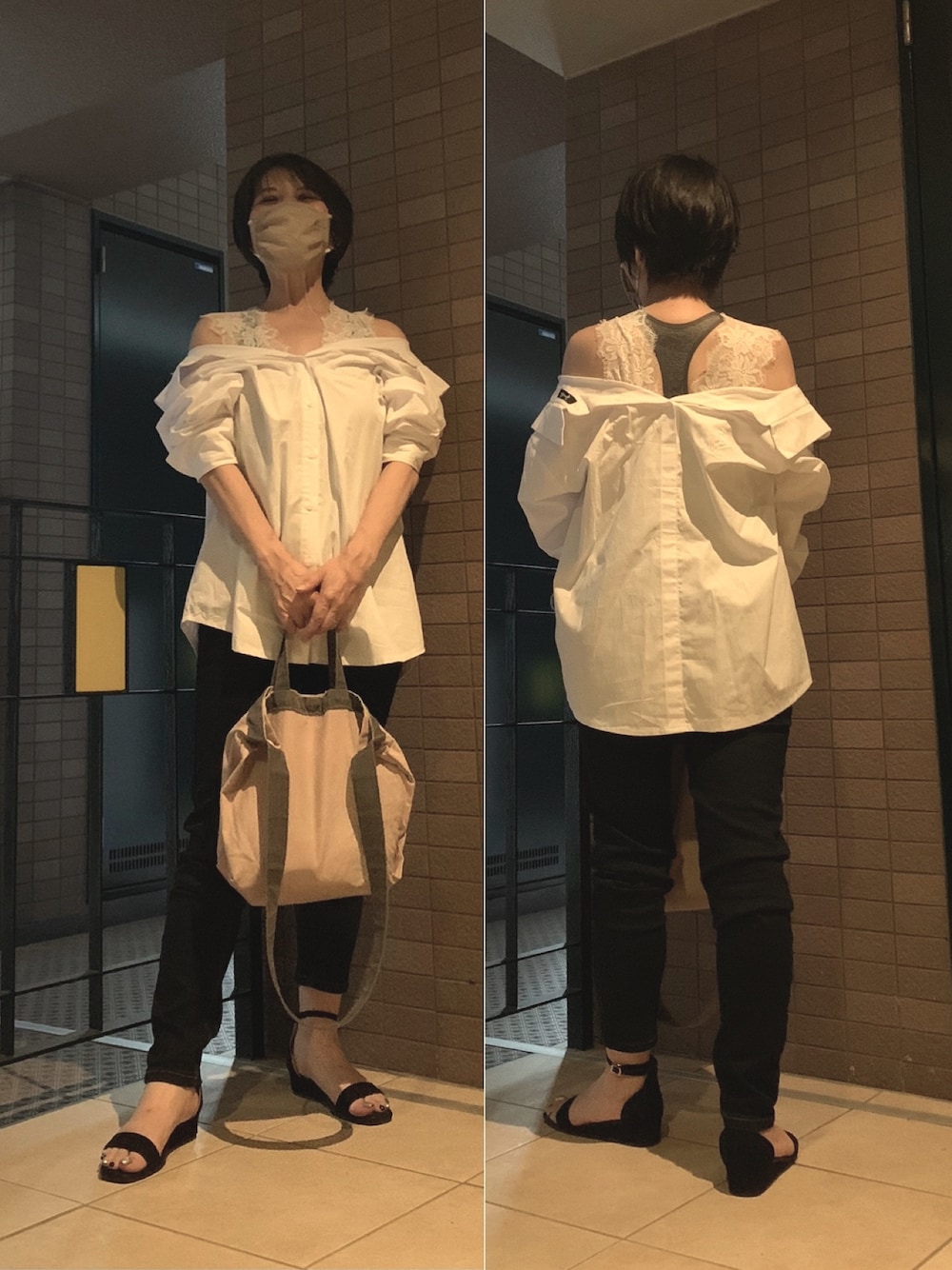 「白シャツ、白シャツ×デニム、別バージョン」｜「UNIQLOのエアリズムシームレスブラタンクトップ（レーサーバック）（ブラジャー、グレー系）」を使った、Megumi Hiroeさん（レディース・148cm）の夏コーディネートの1枚目の写真