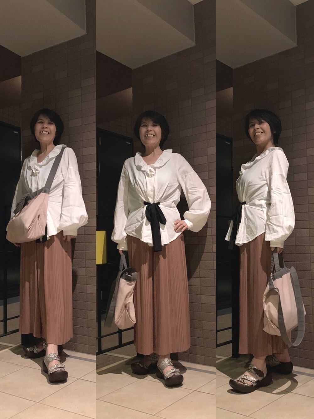 「フレアパンツ、プリーツパンツ、今日のコーデ、通勤コーデ、蒸し暑い日、梅雨入り」｜「Re.Verofonnaのアイテム（シャツ/ブラウス、ホワイト系）」を使った、Megumi Hiroeさん（レディース・148cm）の夏コーディネートの1枚目の写真