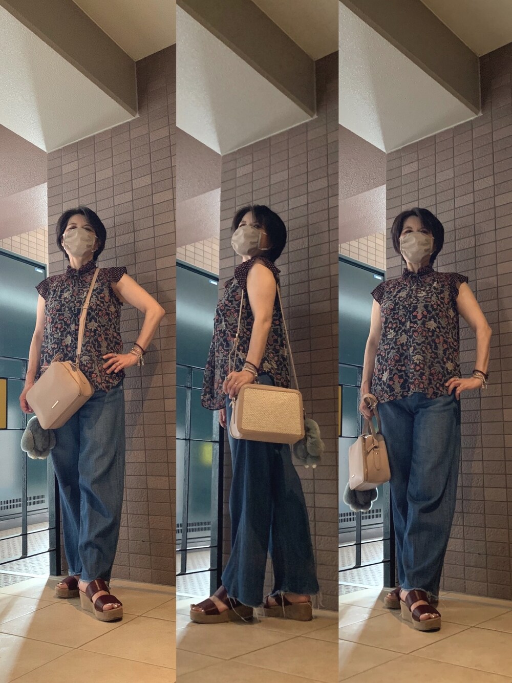 「休日スタイル、ムスメとお出かけ、蒸し暑い」｜「DENGLI.のアイテム（その他、ベージュ系）」を使った、Megumi Hiroeさん（レディース・148cm）の夏コーディネートの1枚目の写真