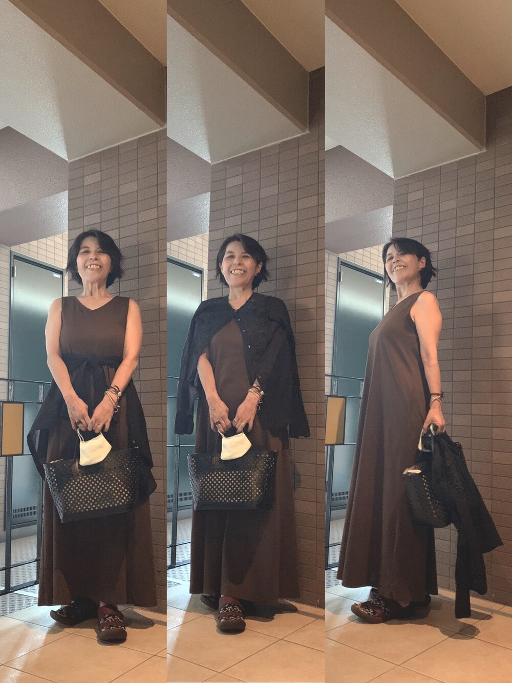 「休日スタイル、ムスメと映画、楽チンコーデ」｜「UNIQLOのアイテム（ワンピース、ブラウン系）」を使った、Megumi Hiroeさん（レディース・148cm）の夏コーディネートの1枚目の写真