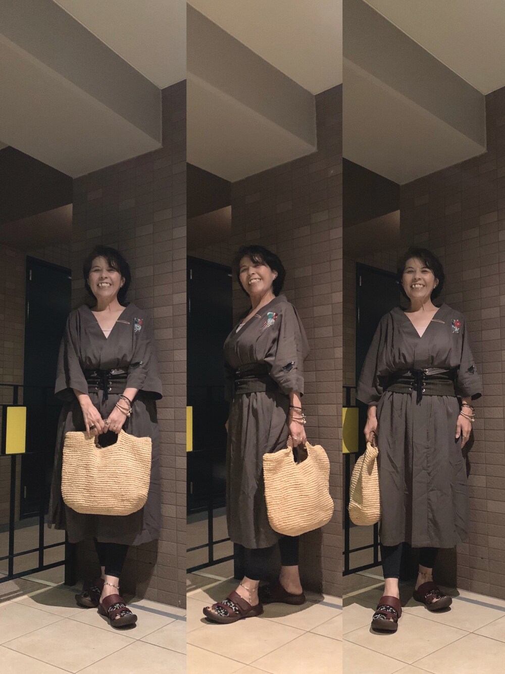 「ワントーンコーデ、お休みコーデ、家族でお出掛け、ダンナさんのお誕生日」｜「ふりふのセミオーダーで刺繍とカラーが選べます（ワンピース/ドレス、ブラウン系）」を使った、Megumi Hiroeさん（レディース・148cm）の秋コーディネートの1枚目の写真