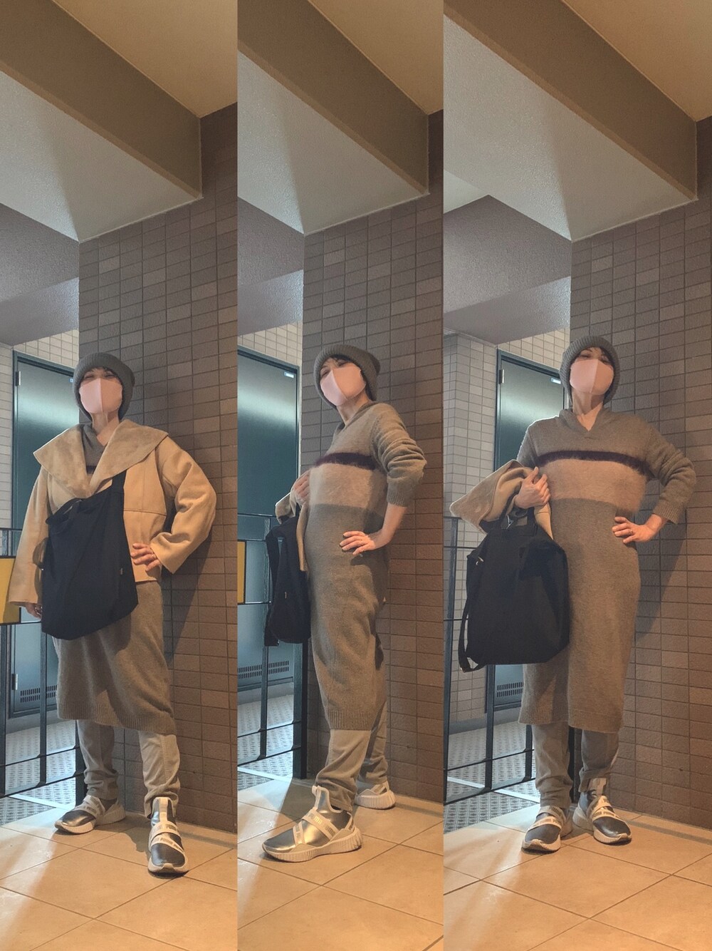 「今日のコーデ、昨日と似てる?!😆、お出かけコーデ、ちょっとそこまで」｜「EFFE BEAMSのEFFE BEAMS / ニットキャップ（ニットキャップ/ビーニー、グリーン系）」を使った、Megumi Hiroeさん（レディース・148cm）の冬コーディネートの1枚目の写真